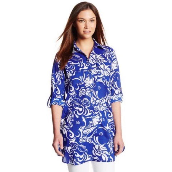 Lilly Pulitzer Captiva Tunic Cover-Up Spectrum Blue Tide Pools Small - Picture 3 of 9